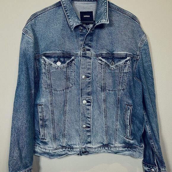 Express Jackets & Blazers - Classic Blue Denim Trucker Jean Jacket Womens M Grunge Basic Casual Express